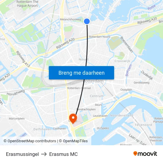 Erasmussingel to Erasmus MC map