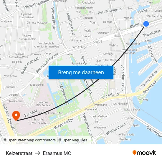 Keizerstraat to Erasmus MC map
