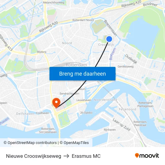 Nieuwe Crooswijkseweg to Erasmus MC map