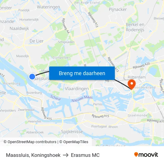 Maassluis, Koningshoek to Erasmus MC map
