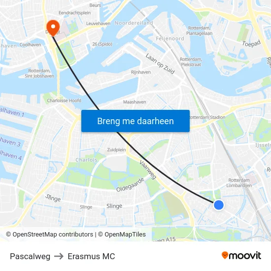 Pascalweg to Erasmus MC map