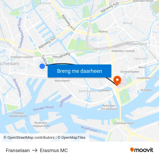 Franselaan to Erasmus MC map