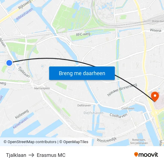 Tjalklaan to Erasmus MC map