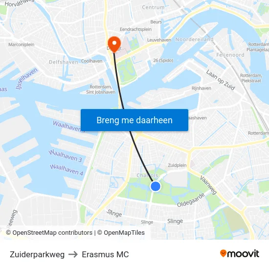 Zuiderparkweg to Erasmus MC map