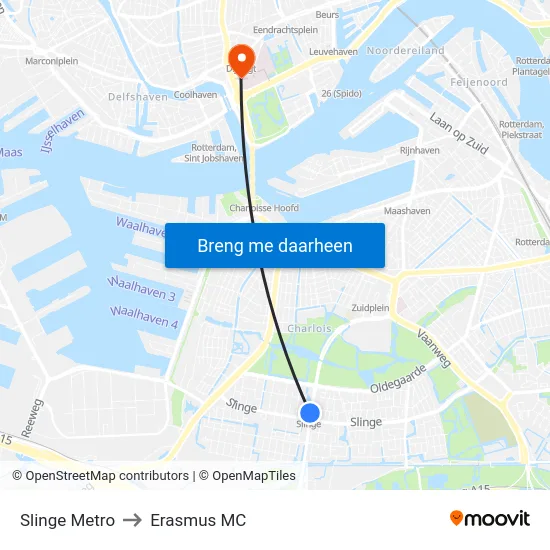 Slinge Metro to Erasmus MC map