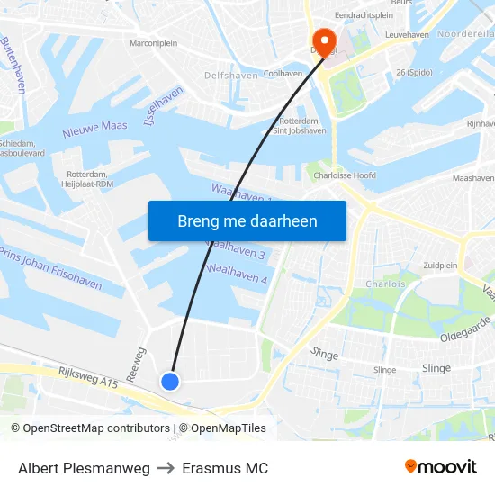 Albert Plesmanweg to Erasmus MC map