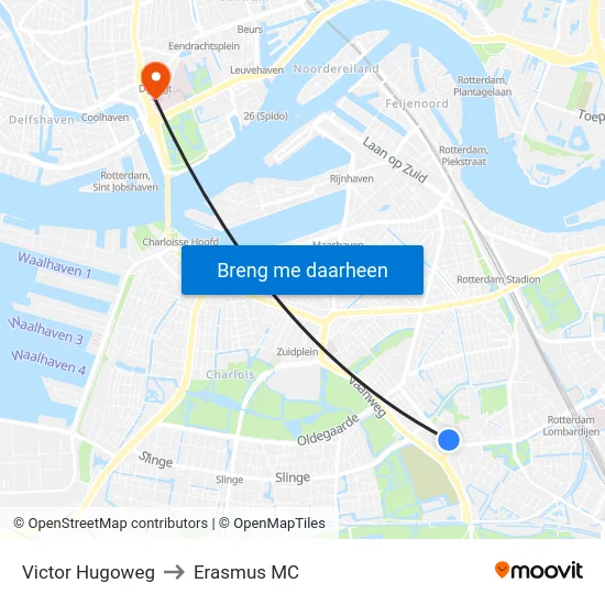 Victor Hugoweg to Erasmus MC map