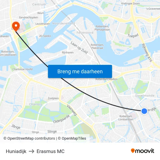 Huniadijk to Erasmus MC map