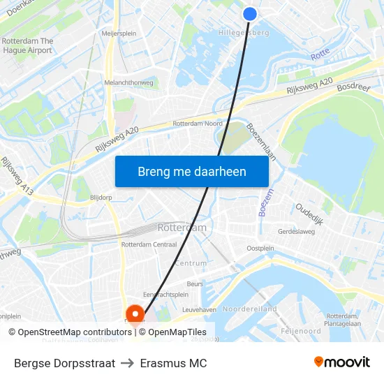 Bergse Dorpsstraat to Erasmus MC map
