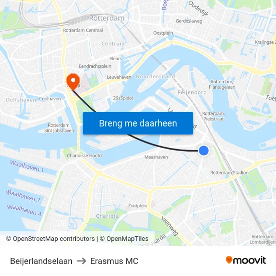 Beijerlandselaan to Erasmus MC map