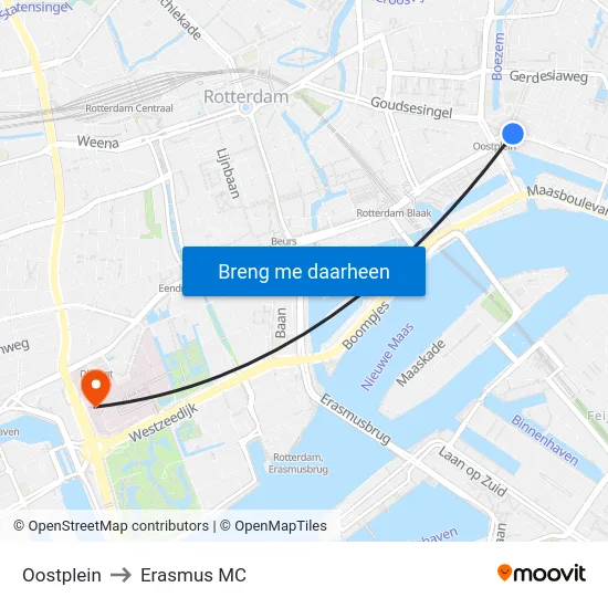 Oostplein to Erasmus MC map