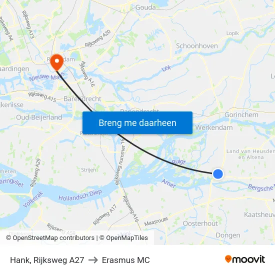 Hank, Rijksweg A27 to Erasmus MC map