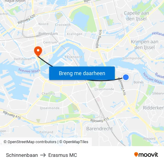 Schinnenbaan to Erasmus MC map