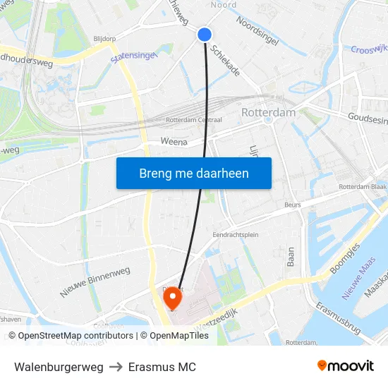 Walenburgerweg to Erasmus MC map