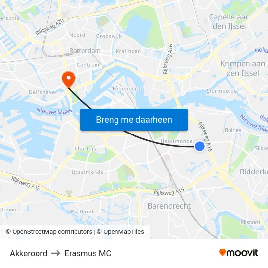 Akkeroord to Erasmus MC map