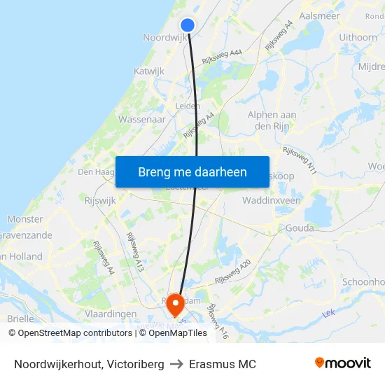 Noordwijkerhout, Victoriberg to Erasmus MC map