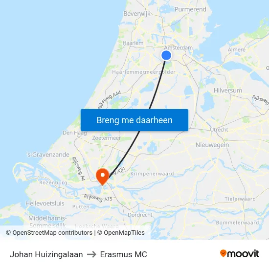 Johan Huizingalaan to Erasmus MC map