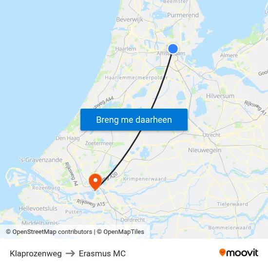 Klaprozenweg to Erasmus MC map
