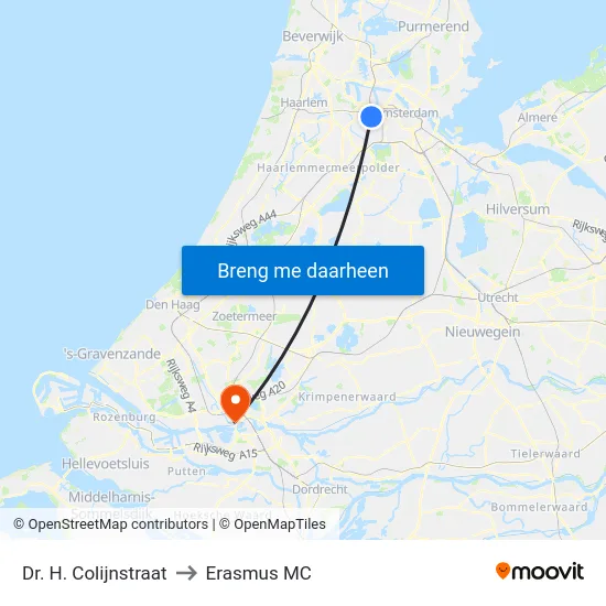 Dr. H. Colijnstraat to Erasmus MC map