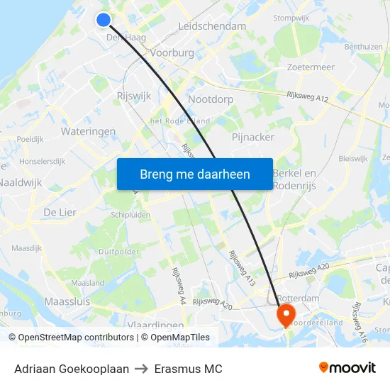Adriaan Goekooplaan to Erasmus MC map