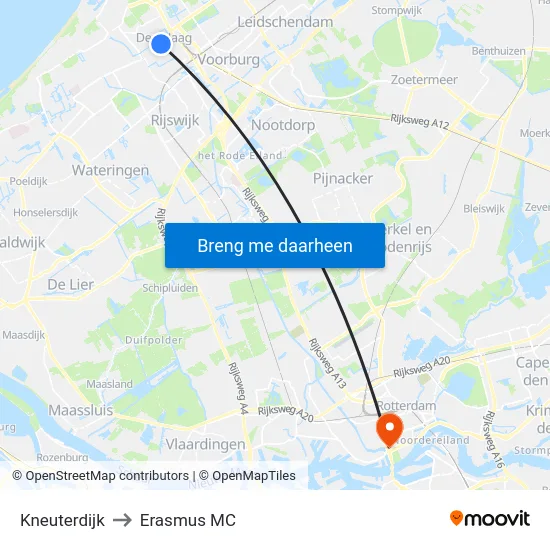 Kneuterdijk to Erasmus MC map