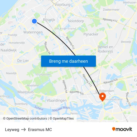 Leyweg to Erasmus MC map