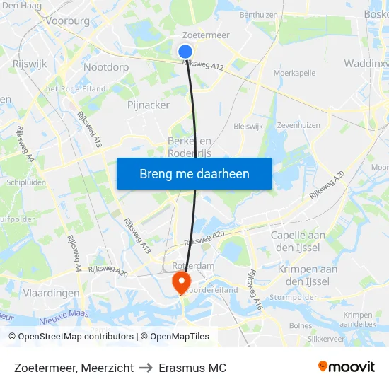 Zoetermeer, Meerzicht to Erasmus MC map