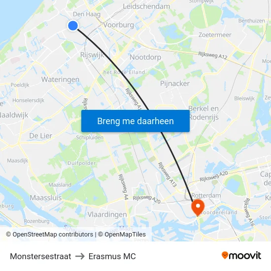 Monstersestraat to Erasmus MC map