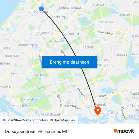 Dr. Kuyperstraat to Erasmus MC map