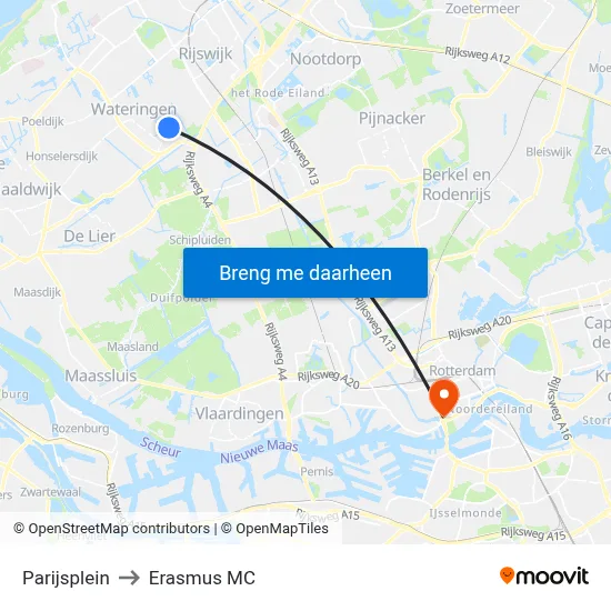 Parijsplein to Erasmus MC map
