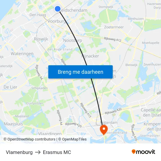 Vlamenburg to Erasmus MC map