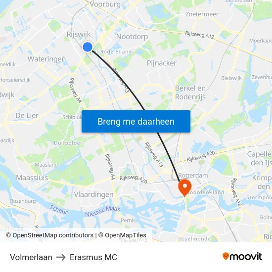 Volmerlaan to Erasmus MC map