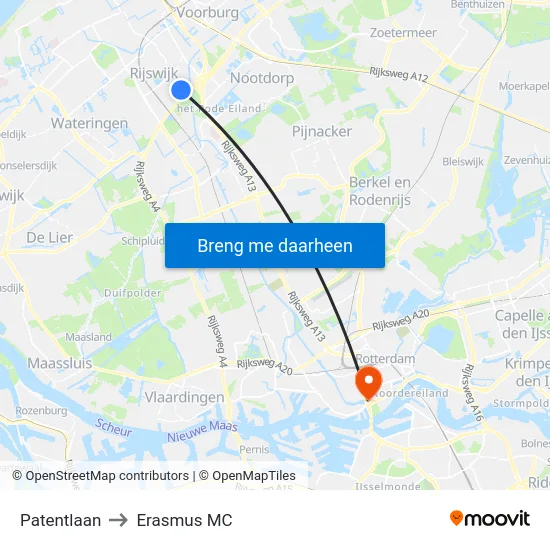 Patentlaan to Erasmus MC map