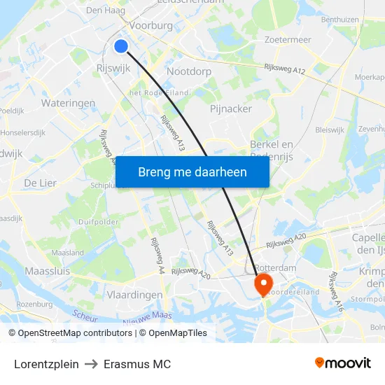 Lorentzplein to Erasmus MC map
