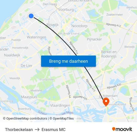 Thorbeckelaan to Erasmus MC map