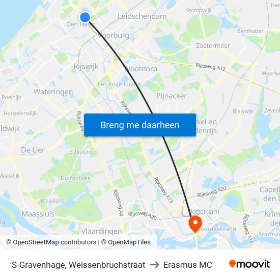 'S-Gravenhage, Weissenbruchstraat to Erasmus MC map