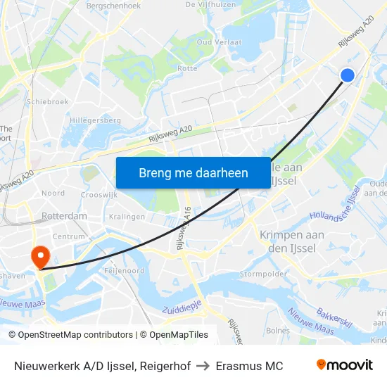 Nieuwerkerk A/D Ijssel, Reigerhof to Erasmus MC map