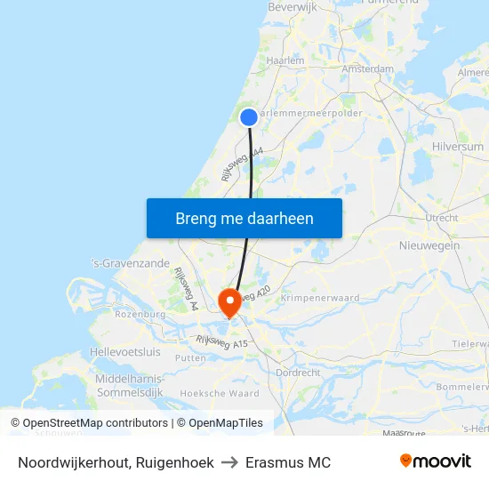Noordwijkerhout, Ruigenhoek to Erasmus MC map