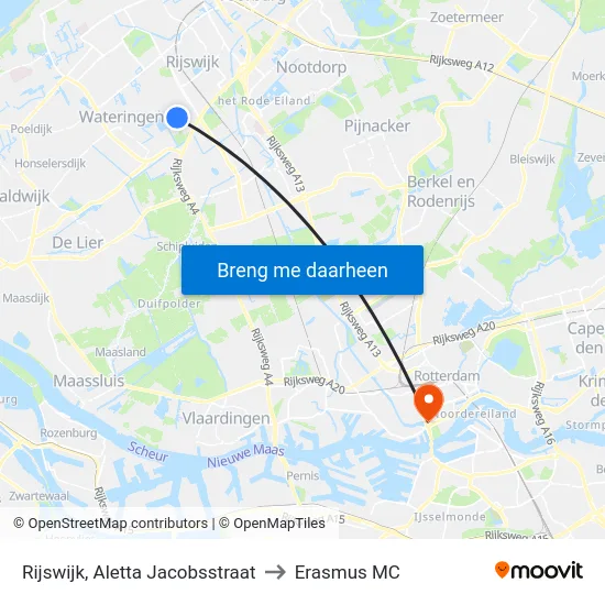 Rijswijk, Aletta Jacobsstraat to Erasmus MC map