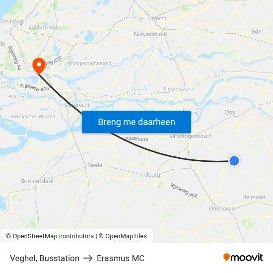 Veghel, Busstation to Erasmus MC map