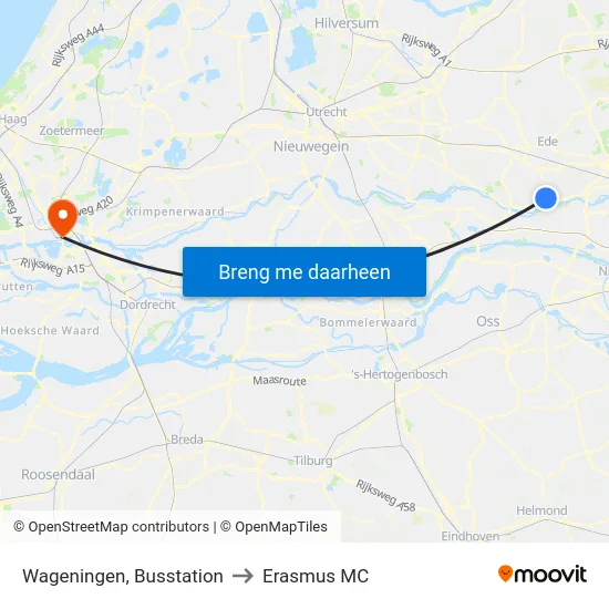 Wageningen, Busstation to Erasmus MC map