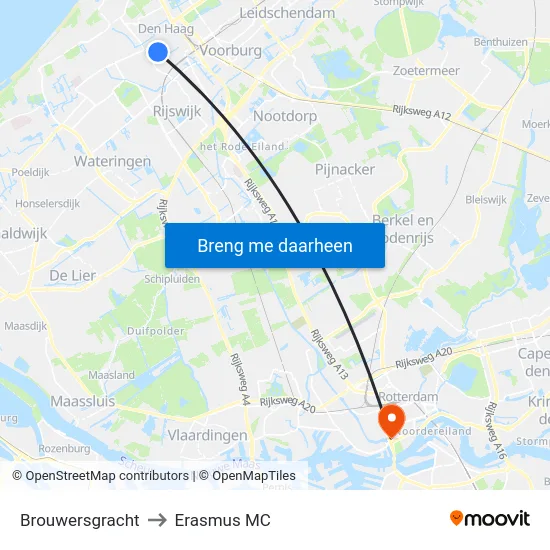 Brouwersgracht to Erasmus MC map