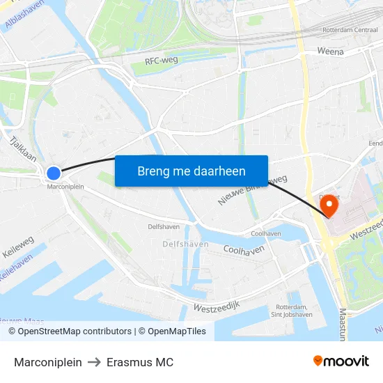 Marconiplein to Erasmus MC map