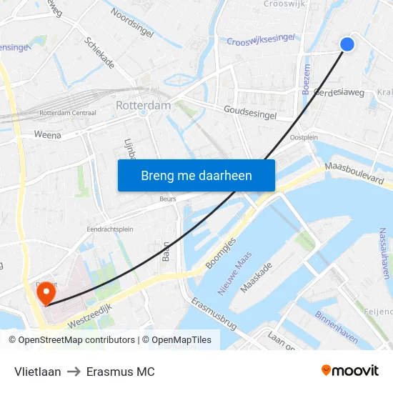 Vlietlaan to Erasmus MC map