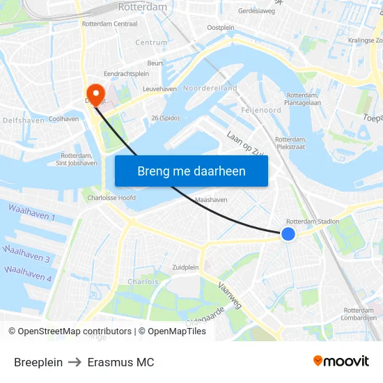 Breeplein to Erasmus MC map