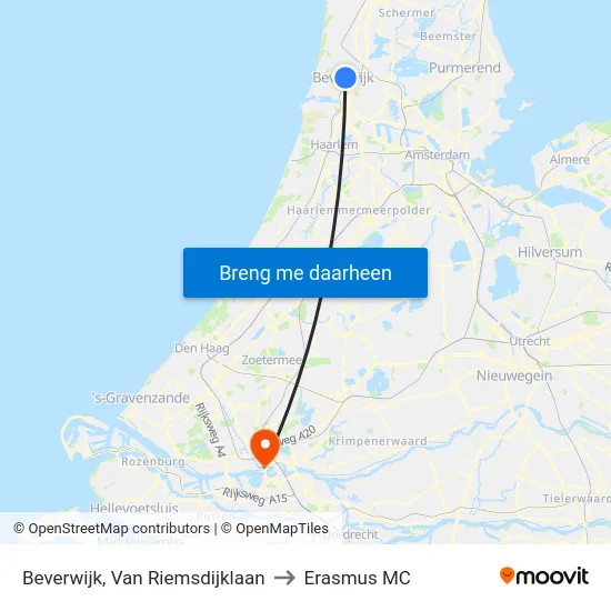 Beverwijk, Van Riemsdijklaan to Erasmus MC map