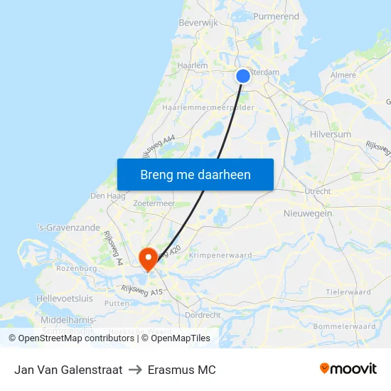 Jan Van Galenstraat to Erasmus MC map