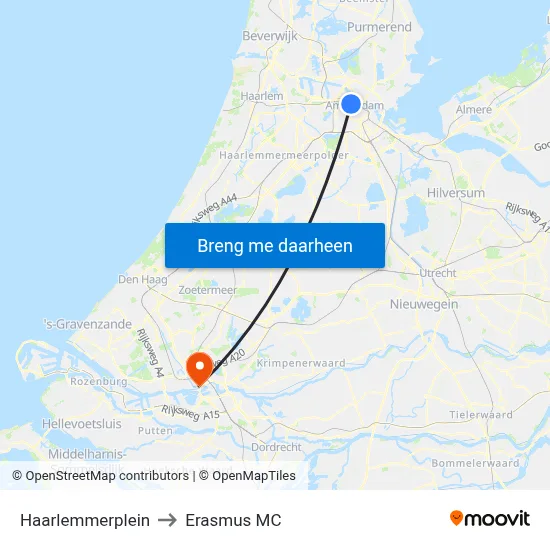 Haarlemmerplein to Erasmus MC map