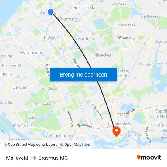 Malieveld to Erasmus MC map