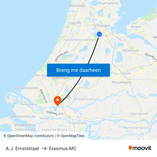 A.J. Ernststraat to Erasmus MC map